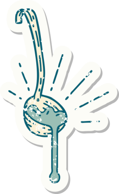 Bir insan tarafından çizilmiş et sosu dövmesi stili eski bir etiket.