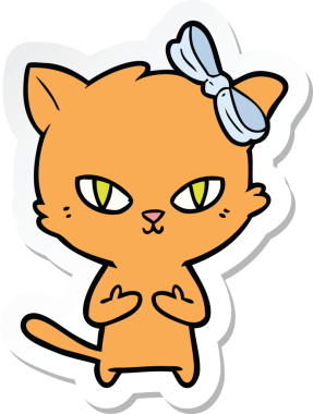 Bir insan tarafından çizilmiş şirin bir çizgi film kedisinin çıkartması.