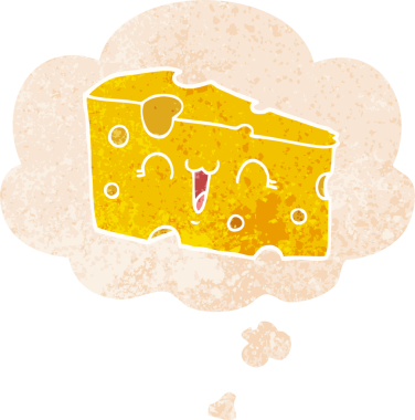 Düşünce baloncuklu çizgi film peyniri grunge dertli retro desenli bir insan tarafından çizilmiş