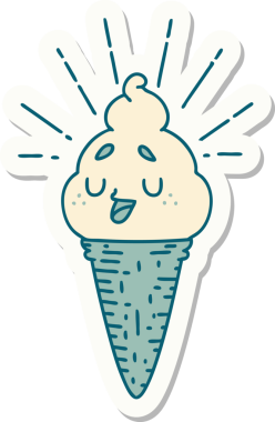 Bir insan tarafından çizilmiş dövme stili dondurma karakterinin çıkartması.