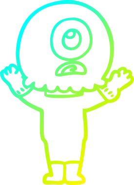 Bir insan tarafından çizilmiş soğuk gradyan çizgi çizimi Kiklops uzaylı uzay adamı