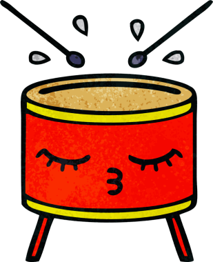 Bir insan tarafından çizilmiş eski grunge desenli davul karikatürü.