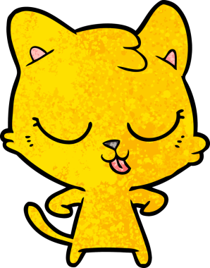 Bir insan tarafından çizilmiş mutlu çizgi film kedisi.