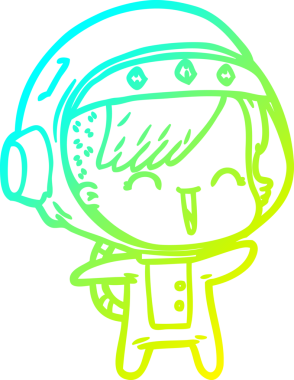 Bir insan tarafından çizilmiş mutlu bir uzay kızının soğuk çizgi çizimi.