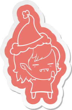 Bir insan tarafından çizilmiş Noel Baba şapkası giyen ölümsüz bir vampirin garip çizgi film çıkartması.