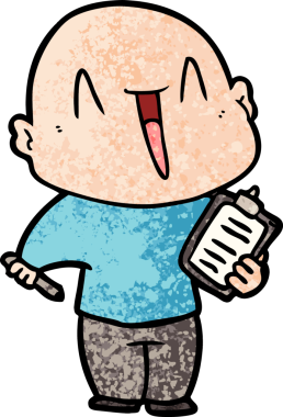 Bir insan tarafından çizilmiş mutlu, kel adam.