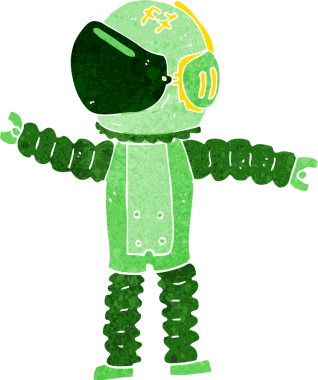 Karikatür astronotu bir insan tarafından çiziliyor.