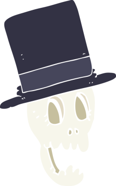 Bir insan tarafından çizilmiş silindir şapka giyen kafatasının düz renk çizimi