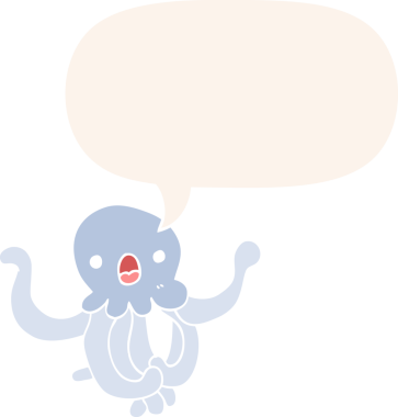 bir insan tarafından çizilmiş, konuşma baloncuklu çizgi film denizanası.