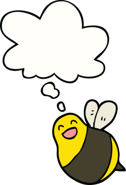 Bir insan tarafından çizilmiş düşünce balonlu çizgi film arısı.