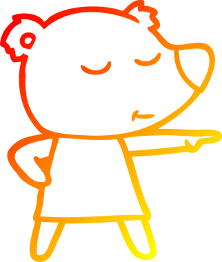 Bir insanın çizdiği elbiseyi giyen bir kutup ayısının sıcak çizgi çizimi.