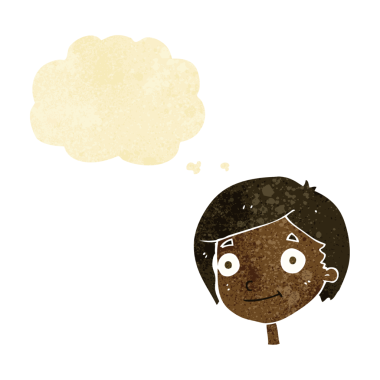 Bir insan tarafından çizilmiş düşünce balonu olan mutlu çocuk çizgi filmi.