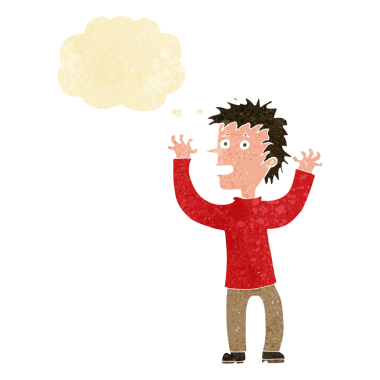 Bir insan tarafından çizilmiş düşünce baloncuğu olan heyecanlı çocuk.