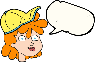 Bir insan tarafından çizilmiş şapkalı serbest konuşma balonu karikatürü kadın.