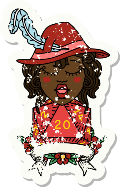 Retro Dövme Tarzı İnsan Ozan Karakteri Bir insan tarafından çizilmiş doğal 20 zar ile