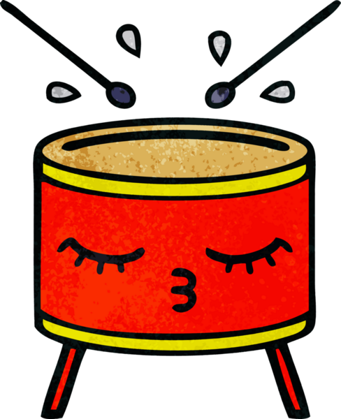 Bir insan tarafından çizilmiş eski grunge desenli davul karikatürü.