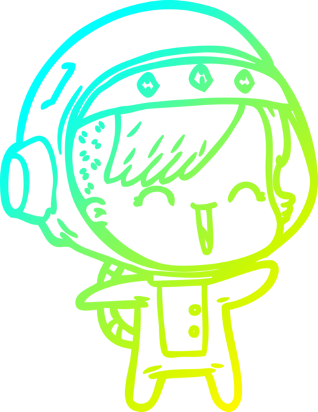 Bir insan tarafından çizilmiş mutlu bir uzay kızının soğuk çizgi çizimi.