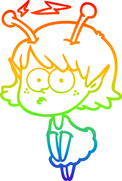 Gökkuşağı gradyan çizgisi bir insan tarafından çizilmiş uzaylı bir kızın çizimi