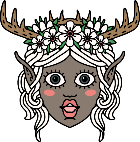 Retro Dövme Tarzı Elf Karakter Yüzü Bir İnsan Tarafından Çizildi