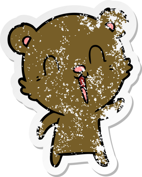 Bir insan tarafından çizilmiş mutlu çizgi film ayısının sıkıntılı çıkartması.