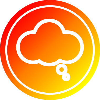 Düşünce baloncuğu dairesel simgesi bir insan tarafından çizilmiş sıcak gradyan bitiş