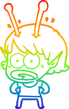 gökkuşağı gradyan çizimi bir çizgi film şok uzaylı kız bir insan tarafından çizildi