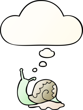 Düşünce baloncuğu olan çizgi film salyangozu bir insan tarafından çizilmiş.