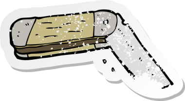 Bir insan tarafından çizilmiş bir çizgi film katlama bıçağının geriletilmiş yapıştırması.