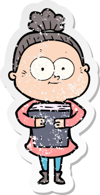 Bir insan tarafından çizilmiş mutlu, yaşlı bir kadının sıkıntılı çıkartması.