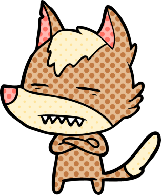 Bir insan tarafından çizilen dişleri gösteren bir kurt çizgi filmi.