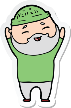 Bir insan tarafından çizilmiş mutlu sakallı bir adamın çıkartması.