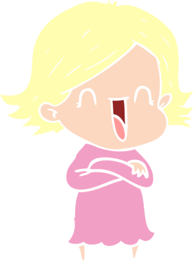 Bir insan tarafından çizilmiş düz renkli mutlu kadın çizgi filmi.