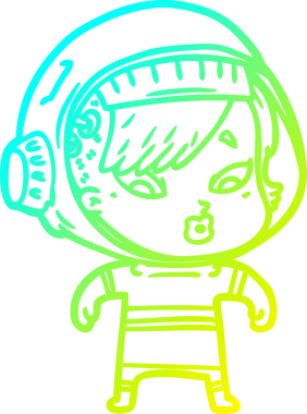 Bir insan tarafından çizilmiş soğuk gradyan çizgili astronot kadın çizimi.