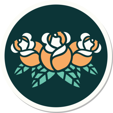 Bir insan tarafından çizilmiş bir buket çiçeğin geleneksel stiliyle dövme çıkartması.