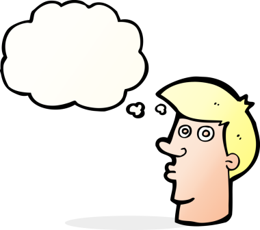 Bir insan tarafından çizilmiş düşünce baloncuğu olan kafası karışmış bir adam.