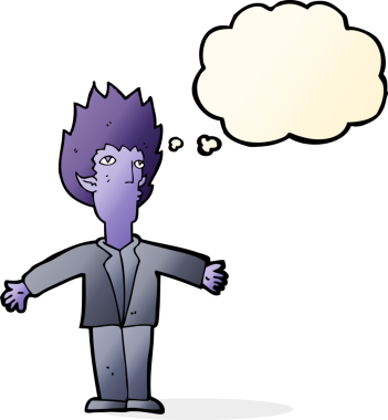 Bir insan tarafından çizilmiş düşünce baloncuğu olan bir vampir.