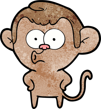 Bir insan tarafından çizilmiş, şaşırmış maymun çizgi filmi.