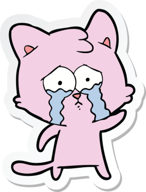 Bir insan tarafından çizilmiş ağlayan çizgi film kedisinin çıkartması.