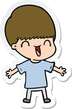 Bir insan tarafından çizilmiş mutlu bir çizgi film çocuğunun çıkartması.