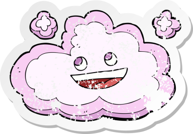 Bir insan tarafından çizilmiş mutlu pembe bulutun gerici, sıkıntılı çıkartması.