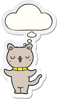 Düşünce baloncuklu çizgi film kedisi insan tarafından çizilmiş bir çıkartma.