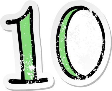 Bir insan tarafından çizilmiş 10 numaralı karikatürün sıkıntılı çıkartması.