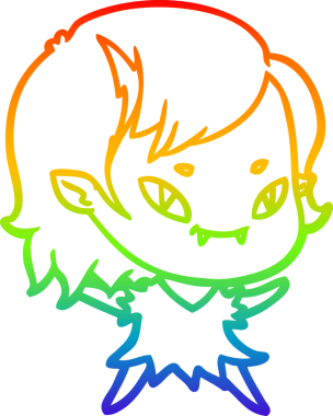 Gökkuşağı gradyan çizgi çizimi bir insan tarafından çizilmiş, arkadaş canlısı vampir bir kız.