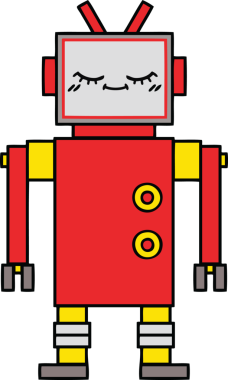 Bir insan tarafından çizilmiş sevimli bir robot karikatürü.