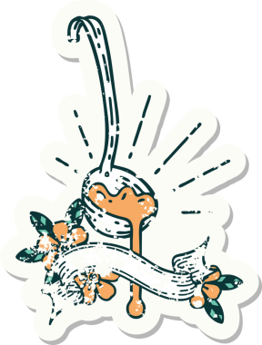 Bir insan tarafından çizilmiş et sosu dövmesi stili eski bir etiket.