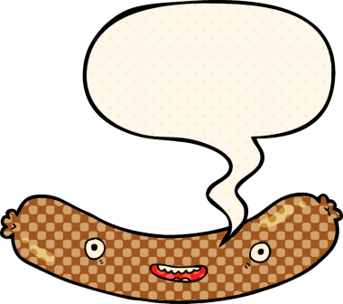 Bir insan tarafından çizilmiş çizgi roman tarzında konuşma baloncuklu çizgi film sosisi.