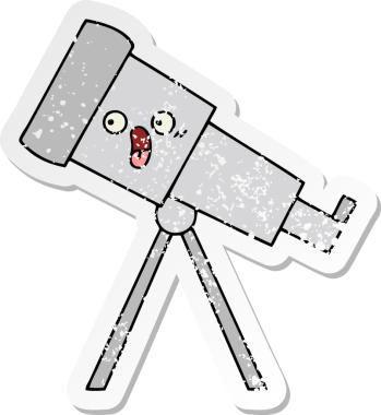 Bir insan tarafından çizilmiş sevimli bir teleskobun sıkıntılı çıkartması.