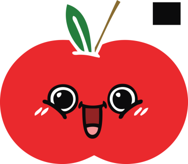 Bir insan tarafından çizilmiş kırmızı bir elmanın düz renkli retro karikatürü