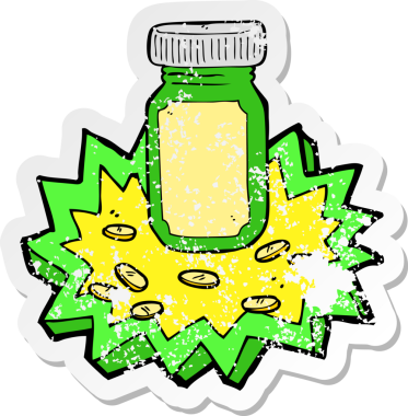 Bir insan tarafından çizilmiş karikatür kavanozunun gerilimli retro yapıştırması.