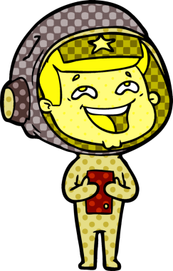 Bir insan tarafından çizilmiş gülen astronot çizgi filmi.